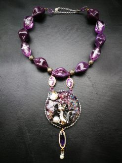 Luxury Statement Necklace Jewelry Pendant Amethyst Stone Cat Sculpture Pearl Bib Ceramic Beaded - Image 23