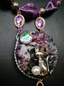Luxury Statement Necklace Jewelry Pendant Amethyst Stone Cat Sculpture Pearl Bib Ceramic Beaded - Image 24