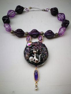 Luxury Statement Necklace Jewelry Pendant Amethyst Stone Cat Sculpture Pearl Bib Ceramic Beaded - Image 26