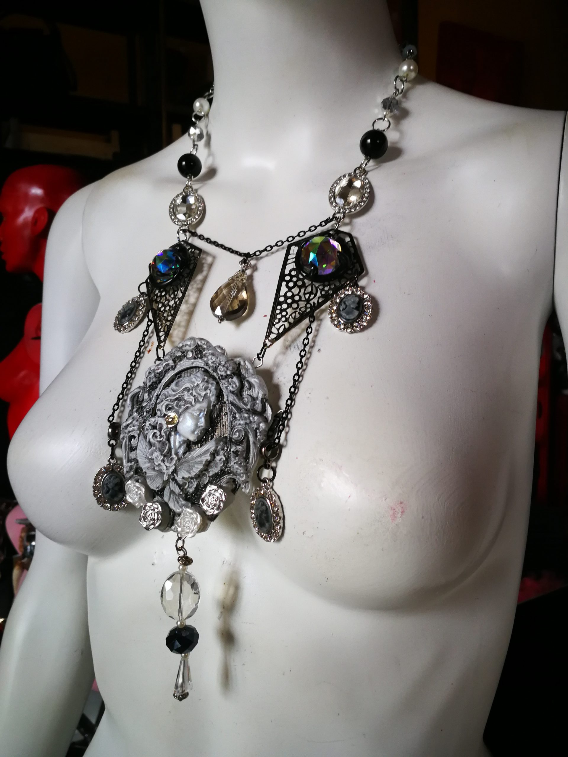 Baroque Luxury Jewelry Rococo Necklace Pendant Filigree Jewel Antique Cameo Bib - Image 20
