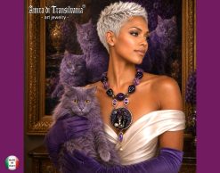 Luxury Statement Necklace Jewelry Pendant Amethyst Stone Cat Sculpture Pearl Bib Ceramic Beaded