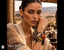 Mexican Amber Porcelain & Copper Arm Cuff Bracelets Stone Bangle Sculpted Driftwood Iris Apfel Style