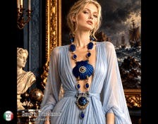 Lapis Lazuli Jewelry Art Deco Oversized Necklace Statement Luxury Pendant Shell Sapphire & Antique Cameo