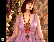 Long Necklace Fox & Grapes Whimsical Beaded Statement Jewelry Animal Portrait Oddities Pendant Sculpted Charm