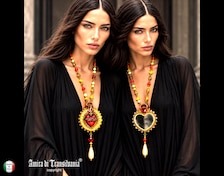 Love Necklace Sacred Heart & Mirror Couture Jewelry Modernist Pendant Oddities Eclectic Charm Medallion Bib