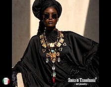 Statement Jewelry Luxury Ethnic African Brass Mask Pendant Necklace Rock Crystal Tribal Shaman Beads