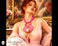 Shell Pendant Statement Necklace Snail Venetian Murano Glass Sculpture Couture Gemstone Raw Pink Quartz