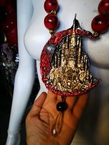 Vampire Jewelry Big Bold Chunky Necklaces Transylvania Dracula Castle Sculpted Pendant Antique Aristocratic Medallion
