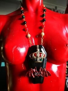 Vampire Jewelry Sculpted Coffin Necklaces Transylvania Dracula Castle Gothic Red Bat Dark Macabre Pendant