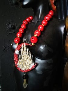 Vampire Jewelry Big Bold Chunky Necklaces Transylvania Dracula Castle Sculpted Pendant Antique Aristocratic Medallion