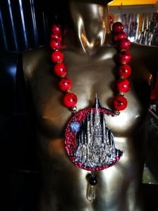Vampire Jewelry Big Bold Chunky Necklaces Transylvania Dracula Castle Sculpted Pendant Antique Aristocratic Medallion