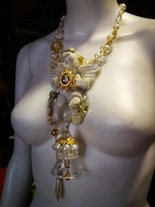 Fine Jewelry Set Statement Earrings and Necklace Musical Angel Sculpture Carving Couture Jewel Charm