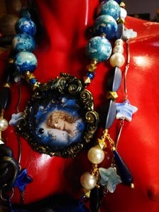 Whimsical Jewelry Big Bold Chunky Necklaces Oversized Pendant Animal Blue Sheep Maximalist Layered Lariat