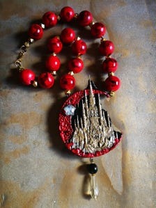 Vampire Jewelry Big Bold Chunky Necklaces Transylvania Dracula Castle Sculpted Pendant Antique Aristocratic Medallion