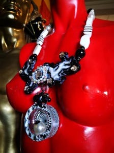 Orgonite Paradise, Black & White Statement Jewelry Massive Pendant Abstract Necklace Luxury Couture Sculpted Glass