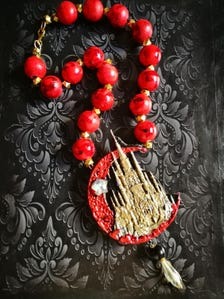 Vampire Jewelry Big Bold Chunky Necklaces Transylvania Dracula Castle Sculpted Pendant Antique Aristocratic Medallion