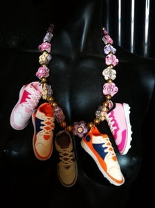 Sports Jewelry Custom Sneakers, Whimsical Statement Quirky Necklace Flower Rhinestone Accents Personalized Sport Lover