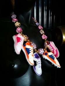 Sports Jewelry Custom Sneakers, Whimsical Statement Quirky Necklace Flower Rhinestone Accents Personalized Sport Lover