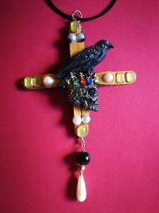 Gothic Cross Necklace Raven Crow & Skull Goth Baroque Luxury Oversized Chunky Sculpted Aristocratic Pendant