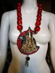 Vampire Jewelry Big Bold Chunky Necklaces Transylvania Dracula Castle Sculpted Pendant Antique Aristocratic Medallion