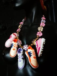 Sports Jewelry Custom Sneakers, Whimsical Statement Quirky Necklace Flower Rhinestone Accents Personalized Sport Lover