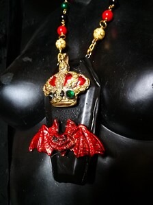 Vampire Jewelry Sculpted Coffin Necklaces Transylvania Dracula Castle Gothic Red Bat Dark Macabre Pendant