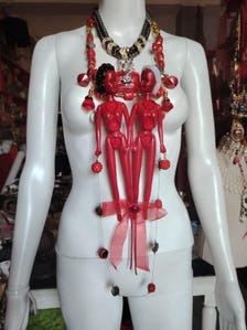 Futuristic Jewelry Dolls Necklace Pendant, Transylvania Couture OOAK Gothic Modernist & Surrealist Luxury Aristocratic Vampire