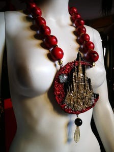 Vampire Jewelry Big Bold Chunky Necklaces Transylvania Dracula Castle Sculpted Pendant Antique Aristocratic Medallion
