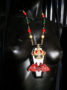Vampire Jewelry Sculpted Coffin Necklaces Transylvania Dracula Castle Gothic Red Bat Dark Macabre Pendant