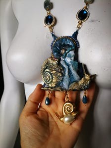 Snail Necklace Fine Luxury Statement Whimsical Jewelry Sculpted Portrait Pendant Gold Crystal Pearl & Stone
