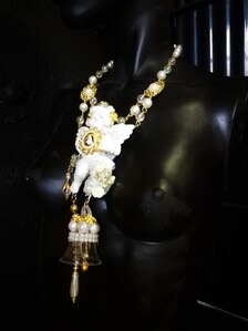 Fine Jewelry Set Statement Earrings and Necklace Musical Angel Sculpture Carving Couture Jewel Charm