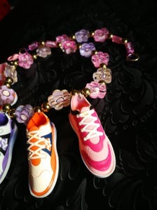Sports Jewelry Custom Sneakers, Whimsical Statement Quirky Necklace Flower Rhinestone Accents Personalized Sport Lover