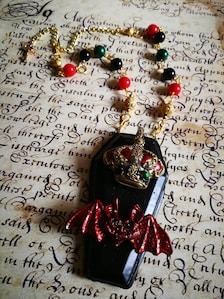 Vampire Jewelry Sculpted Coffin Necklaces Transylvania Dracula Castle Gothic Red Bat Dark Macabre Pendant