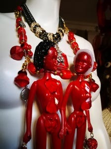 Futuristic Jewelry Dolls Necklace Pendant, Transylvania Couture OOAK Gothic Modernist & Surrealist Luxury Aristocratic Vampire