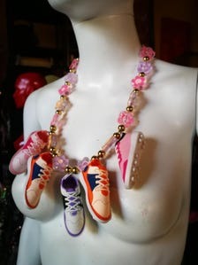 Sports Jewelry Custom Sneakers, Whimsical Statement Quirky Necklace Flower Rhinestone Accents Personalized Sport Lover