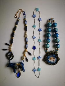 Whimsical Jewelry Big Bold Chunky Necklaces Oversized Pendant Animal Blue Sheep Maximalist Layered Lariat